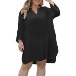 Schwarze Langärmelige Mini V-Ausschnitt Sommerkleider aus Baumwolle für Damen Einheitsgröße Große Größen für den für den Sommer 