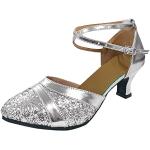 Silberne Elegante Salsa Schuhe mit Strass mit Riemchen aus Leder atmungsaktiv für Damen Größe 42,5 
