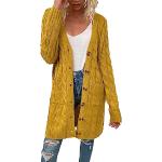 Gelbe Casual Mini Grobstrickjacken aus Wolle mit Kapuze für Damen Größe L für den für den Herbst 
