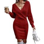 Khakifarbene Unifarbene Romantische Langärmelige Mini V-Ausschnitt Bandage-Kleider & Bodycon-Kleider Handwäsche für Damen Größe 3 XL zu Weihnachten 