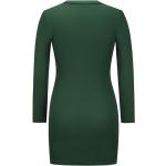 Dunkelgrüne Langärmelige Mini Rundhals-Ausschnitt Bandage-Kleider & Bodycon-Kleider mit Knopf aus Polyester für Damen Größe L für den für den Herbst 