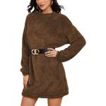 Dunkelgrüne Langärmelige Mini Rundhals-Ausschnitt Minikleider & kurze Kleider aus Fleece für Damen Größe 3 XL für den für den Winter 