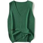 Grüne Unifarbene Preppy Ärmellose V-Ausschnitt Kaschmir-Pullover aus Wolle für Damen Übergrößen für den für den Herbst 