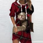 Langärmelige Mini Sweatkleider mit Katzenmotiv Handwäsche für Damen Größe 3 XL zu Weihnachten 