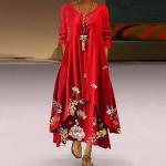Rote Vintage Langärmelige Maxi Rundhals-Ausschnitt Winterkleider Handwäsche für Damen Größe 5 XL 