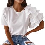 Weiße Unifarbene Elegante Langärmelige T-Shirts mit Knopf für Damen Größe L Große Größen für Partys für den für den Sommer 