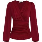 Reduzierte Bordeauxrote Unifarbene Elegante Langärmelige Grace Karin V-Ausschnitt Tunika-Blusen für Damen Größe S 