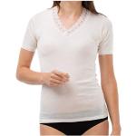 Elfenbeinfarbene Schöller V-Ausschnitt Feinripp-Unterhemden aus Spitze für Damen Größe L 