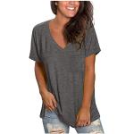 Dunkelgraue Elegante Langärmelige V-Ausschnitt Shirts mit Tasche durchsichtig für Damen Größe L für den für den Sommer 