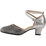 Reduzierte Silberne Runde Salsa Schuhe mit Pailletten aus Nubukleder rutschfest für Damen Größe 38 