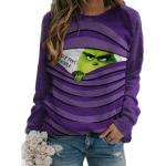Violette Langärmelige Der Grinch Damensweatshirts aus Baumwollmischung Größe XXL für Partys für den für den Herbst 