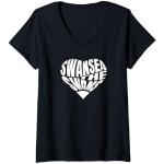 Damen The Swans Heart - Swansea Fan Typografie Design T-Shirt mit V-Ausschnitt
