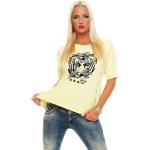 Pastellgelbe Rundhals-Ausschnitt T-Shirts mit Perlen aus Baumwolle für Damen Größe M für den für den Sommer 
