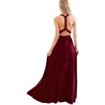 Burgundfarbene Casual Langärmelige Maxi V-Ausschnitt Lange Abendkleider für Damen Größe S für den für den Sommer 