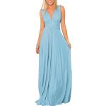 Hellblaue Maxi Schulterfreie Lange Abendkleider mit Rüschen für Damen Größe S für Brautjungfern 