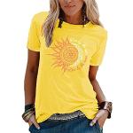 Zitronengelbe Leo-Look Casual Langärmelige Rundhals-Ausschnitt T-Shirts mit Insekten-Motiv aus Frottee für Damen Übergrößen für den für den Sommer 