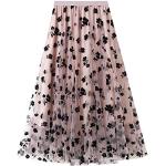 Pinke Bestickte Midi Festliche Röcke mit Insekten-Motiv mit Pailletten aus Mesh für Damen Einheitsgröße für den für den Sommer 