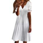Weiße Gepunktete Elegante Langärmelige Spaghettiträger-Kleider Gesmokte aus Spitze für Damen Größe L für Hochzeitsgäste für den für den Sommer 