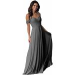 Graue Elegante Maxi V-Ausschnitt Lange Abendkleider aus Chiffon für Damen Größe M für Brautjungfern 
