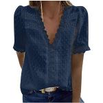 Pinke Gepunktete Kurzärmelige V-Ausschnitt Tunika-Blusen mit Reißverschluss aus Spitze enganliegend für Damen Größe XXL 