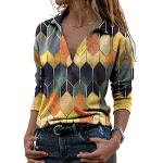 Reduzierte Gelbe Karo Elegante Langärmelige V-Ausschnitt Transparente Blusen & durchsichtige Blusen für Damen Größe XL für den für den Sommer 