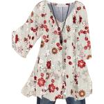 Blumenmuster Sexy Halblangärmelige V-Ausschnitt Tunika-Blusen mit Meer-Motiv aus Polyester für Damen Größe 3 XL für den für den Sommer 