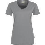 Silberne Hakro V-Ausschnitt T-Shirts für Damen Größe L 