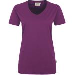 Auberginefarbene Hakro Performance V-Ausschnitt V-Shirts für Damen Größe L 