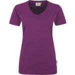 Auberginefarbene Hakro Performance V-Ausschnitt V-Shirts für Damen Größe L 