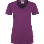 Auberginefarbene Unifarbene Hakro Performance V-Ausschnitt V-Shirts für Damen Größe M 