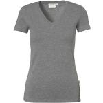 Graue Melierte Hakro V-Ausschnitt T-Shirts aus Baumwolle für Damen Größe XXL 