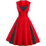 Rote Gepunktete Vintage Ärmellose Audrey Hepburn Peter Midi V-Ausschnitt Neckholderkleider mit Reißverschluss für Damen Größe 5 XL für Brautjungfern 
