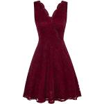 Reduzierte Rote Vintage Ärmellose Grace Karin Midi V-Ausschnitt Abendkleider A-Linie mit Reißverschluss aus Spitze für Damen Größe L für Brautjungfern 