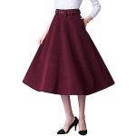 Bordeauxrote Vintage Midi High Waist Röcke & Taillenröcke mit Reißverschluss aus Wolle für Damen Größe M für den für den Winter 