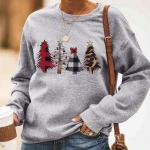 Graue Elegante Langärmelige Damensweatshirts aus Baumwolle Größe L Weihnachten für den für den Herbst 