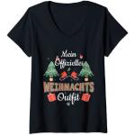 Schwarze V-Ausschnitt T-Shirts mit Weihnachts-Motiv für Damen Größe S Weihnachten 