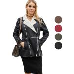 Schwarze Business Maxi Gefütterte Lederjacken mit Knopf aus Veloursleder für Damen für den für den Herbst 