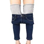 Dunkelblaue Unifarbene Skinny Jeans mit Reißverschluss aus Fleece für Damen Größe M für den für den Winter 