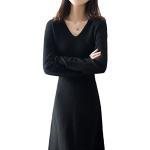Schwarze Langärmelige V-Ausschnitt Kaschmir-Pullover aus Wolle für Damen Größe M für den für den Winter 