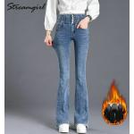 Blaue Schlagjeans & Jeans-Schlaghosen aus Denim für Damen für den für den Winter 