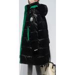 Schwarze Gesteppte Winddichte Maxi Steppjacken mit Kapuze mit Reißverschluss aus Polyester mit Kapuze für Damen Größe XXL Große Größen für den für den Winter 
