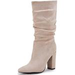 Nudefarbene Spitze Blockabsatz Slouch Stiefel in Breitweite aus Kunstleder für Damen Größe 41 mit Absatzhöhe 7cm bis 9cm für den für den Winter 