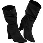 Schwarze Spitze Blockabsatz Slouch Stiefel in Breitweite aus Kunstleder für Damen Größe 37 mit Absatzhöhe über 9cm für den für den Winter 