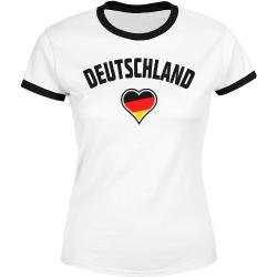 Damen WM-Shirt Deutschland Herz 2018 Retro Trikot-Look Moonworks®  weiß-schwarz XS