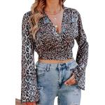 Rosa Leo-Look Casual Langärmelige Tunika-Blusen mit Leopard-Motiv aus Chiffon für Damen Größe L für Partys für den für den Frühling 