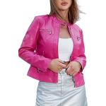 Pinke Elegante Wasserdichte Maxi Kurze Lederjacken mit Reißverschluss aus Softshell für Damen Größe L für den für den Sommer 