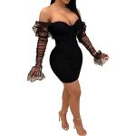 Schwarze Unifarbene Langärmelige Mini Schulterfreie Bandage-Kleider & Bodycon-Kleider mit Reißverschluss aus Mesh enganliegend für Damen Größe XL für Partys 