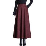 Reduzierte Bordeauxrote Karo Vintage Maxiröcke mit Reißverschluss aus Wolle für Damen Größe M für den für den Winter 