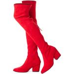 Rote Karree Damenoverkneestiefel mit Reißverschluss aus Veloursleder Größe 38 mit Absatzhöhe 5cm bis 7cm für den für den Winter 