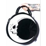 Schwarze Animal-Print Gothic Runde Totenkopf Handtaschen mit Reißverschluss aus PU für Damen 
